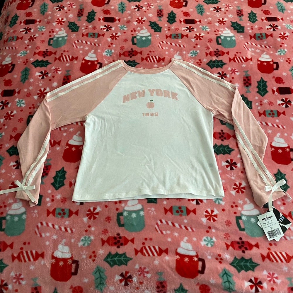 pink and white raglan tee